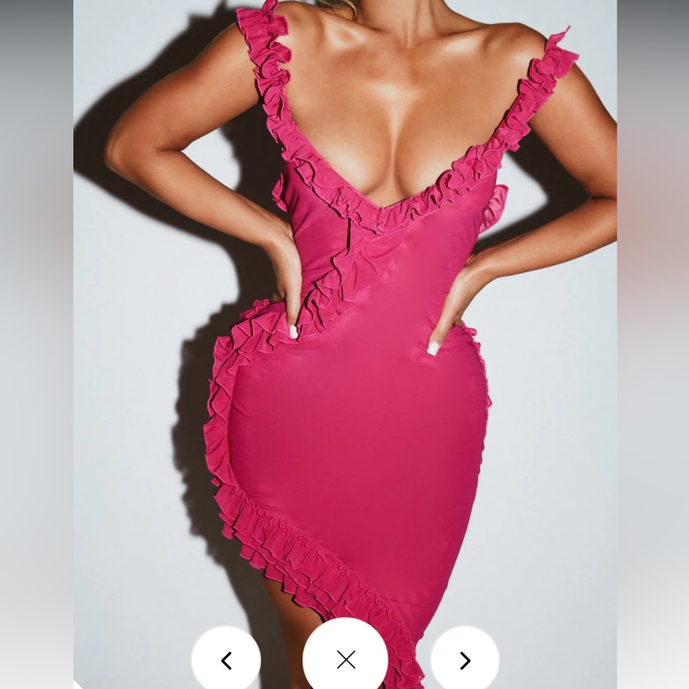 Murci UK RUFFLE DETAIL ASYMMETRIC DRESS IN MAGENTA